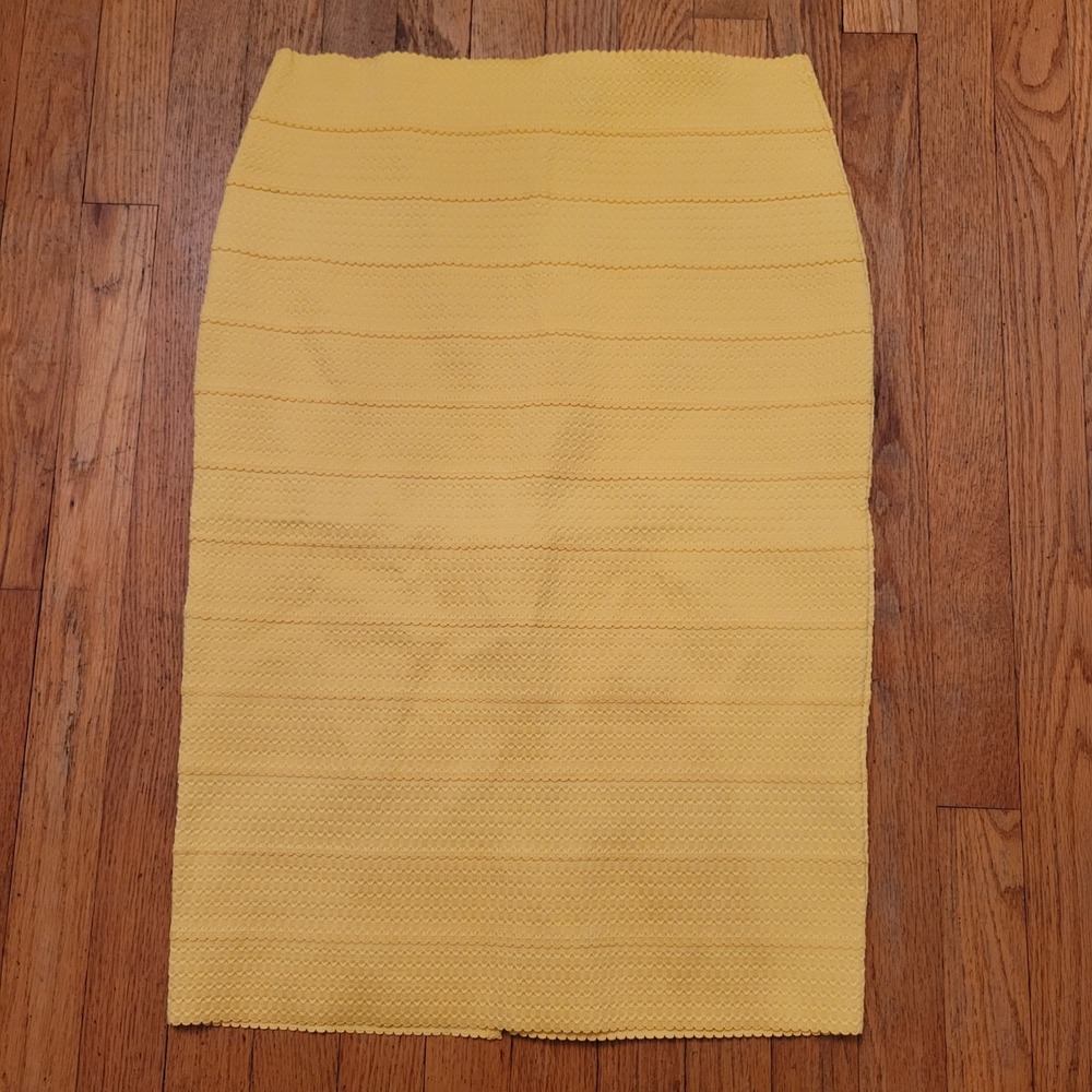 New York Company L Pencil Skirt Yellow Textured 7th Ave Spring Modest Rubber